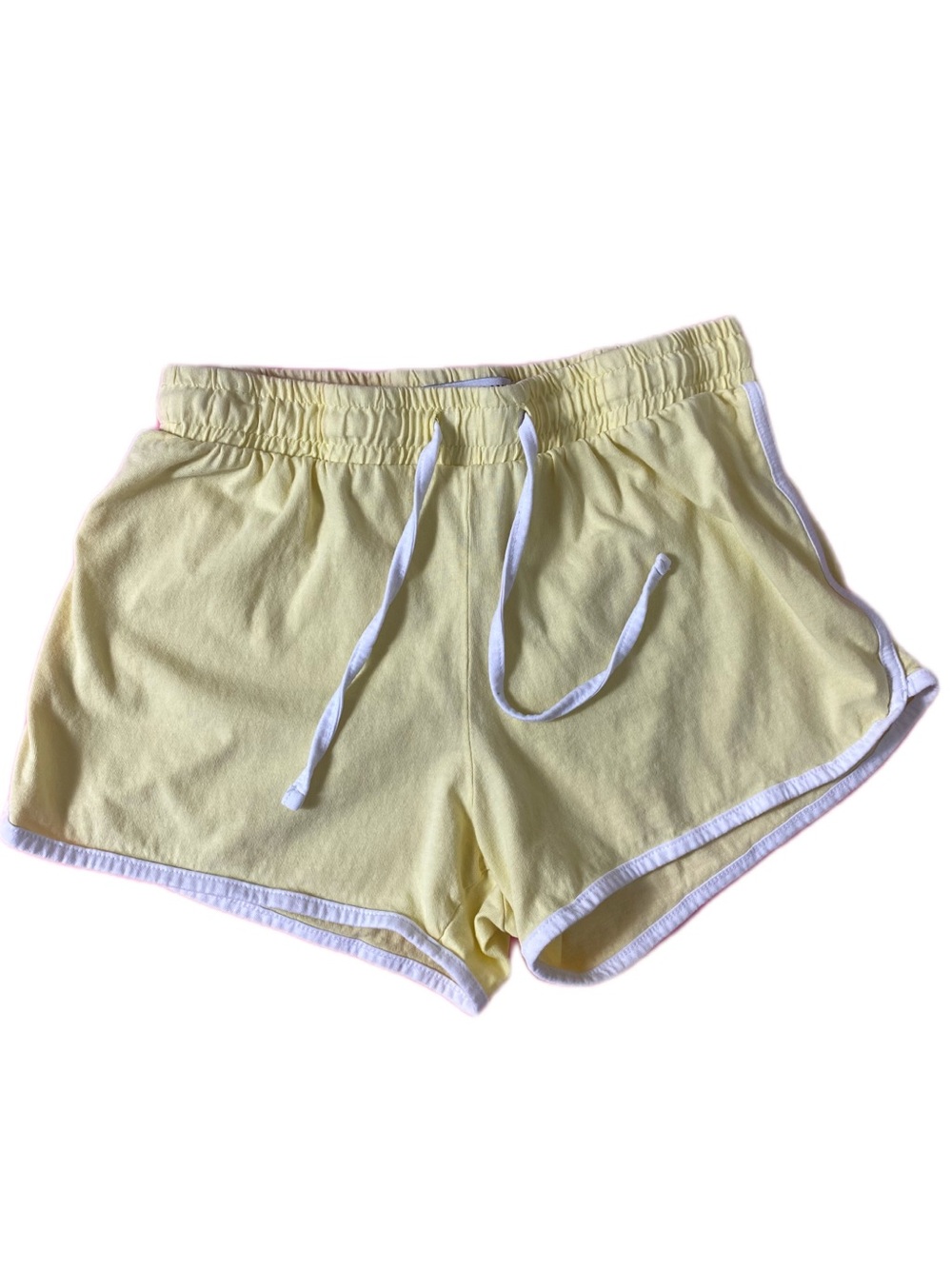 Yellow Retro Track Shorts with White Trim Women’s Pastel Yellow Gym Shorts